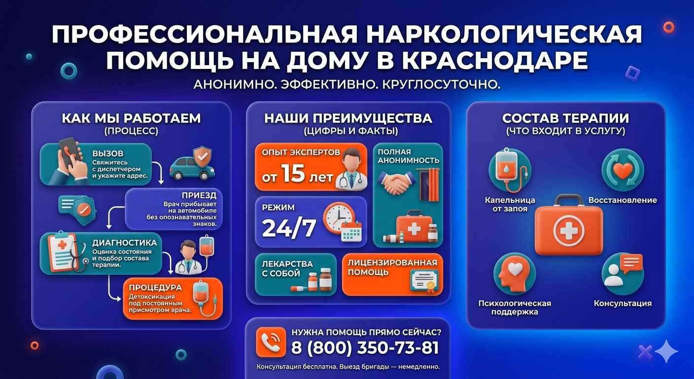 Инфографика о принципах лечения алкоголизма на дому в Воргашоре: этапы вызова нарколога, преимущества анонимной детоксикации и состав медицинской помощи.
